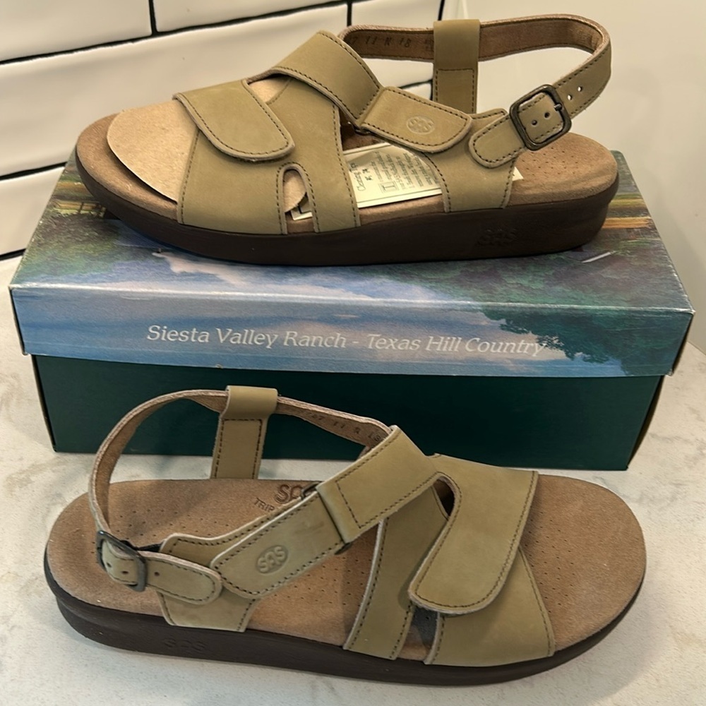 SAS Huggy - All Day Sandal Taupe Leather Women’s Size 11 N